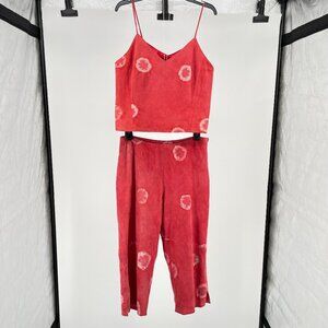 Vintage VS2 Red Goat Suede Leather Co-ord 2 Piece Set Tie Dye Cami Pants S